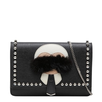 フェンディ カーリト スタッズ チェーンウォレット ショルダーバッグ 8M0346 ブラック マルチカラー レザー ファー レディース FENDI 【中古】