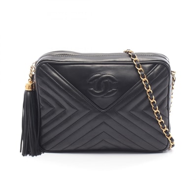 シャネル CHANEL Vステッチ ショルダーバッグ バッグ ラムスキン(羊革) レディース ブラック系 【中古】