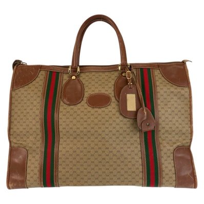 GUCCI グッチ ヴィンテージ マイクロGG シェリーライン ブラウン ゴールド金具 GGスプリームキャンバス レザー/ ボストンバッグ ハンドバッグ 601651 【中古】