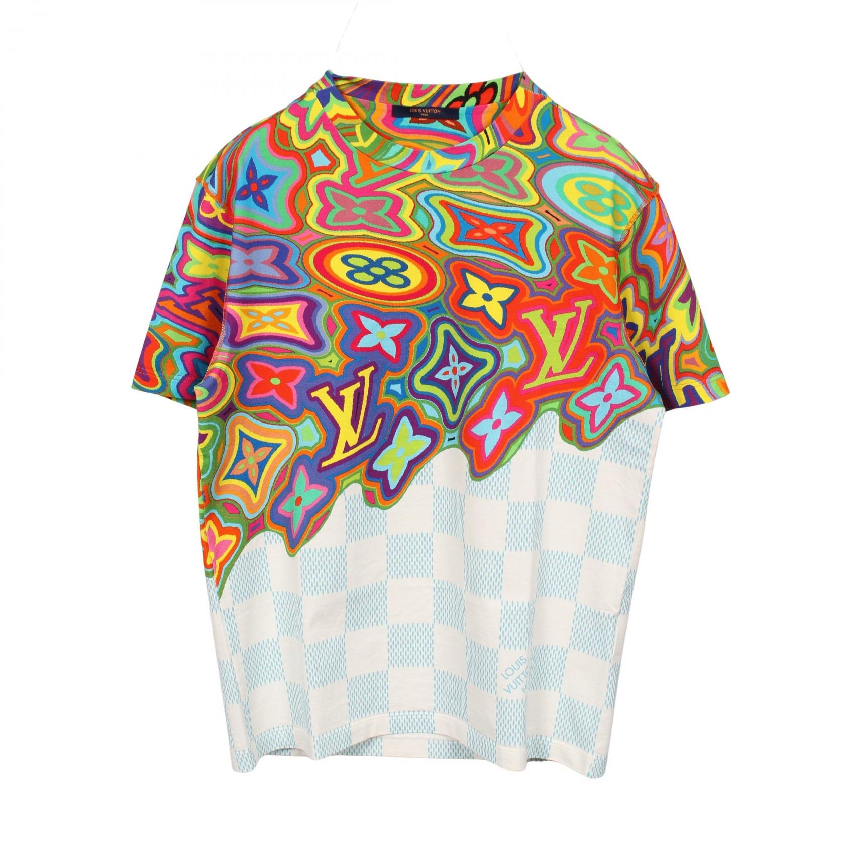 ルイ・ヴィトン LOUIS VUITTON プリンテッドダミエLV 半袖Tシャツ 衣料品 トップス コットン メンズ ホワイト系 / マルチカラー RM211 NPG HKY74W 【中古】