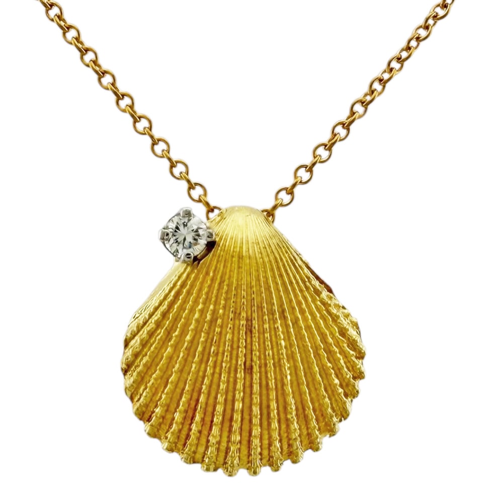 ティファニー シェル ネックレス 18金 K18イエローゴールド ダイヤモンド レディース TIFFANY&Co. 中古