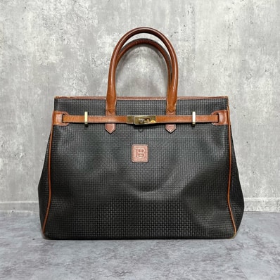 【BALLY】バリー Bロゴ モノグラム ハンドバッグ ターンロック フラップ レザー 総柄 ダブルハンドル ブラック ブラウン レディース 手提げ