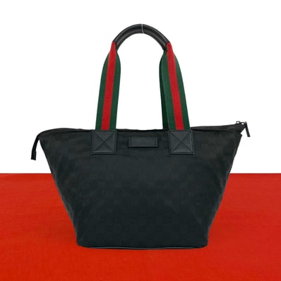 GUCCI グッチ シェリーライン GG 柄 ロゴ ナイロン レザー トートバッグ ブラック
40669