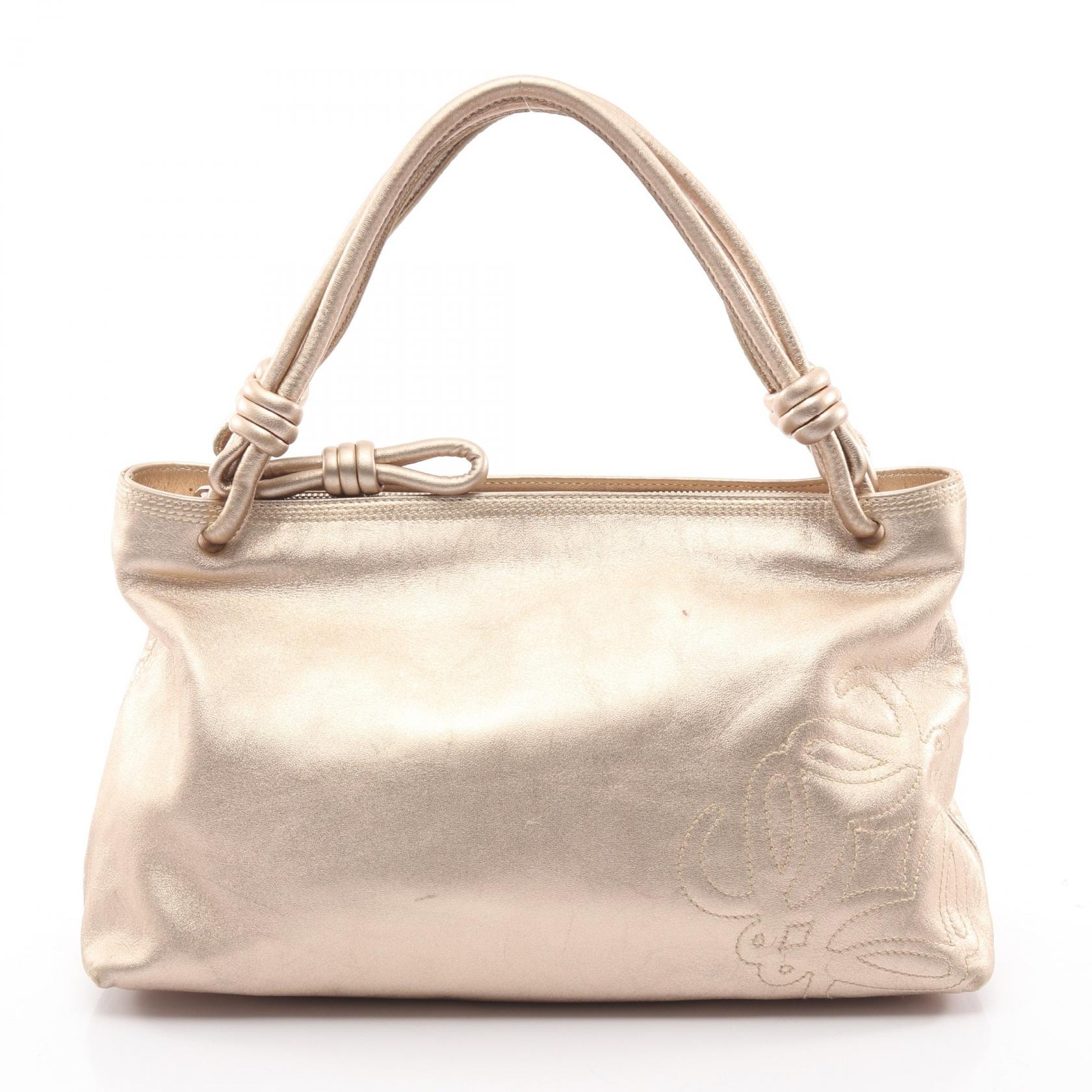 ロエベ LOEWE アナグラム ハンドバッグ バッグ レザー レディース ゴールド系 【中古】