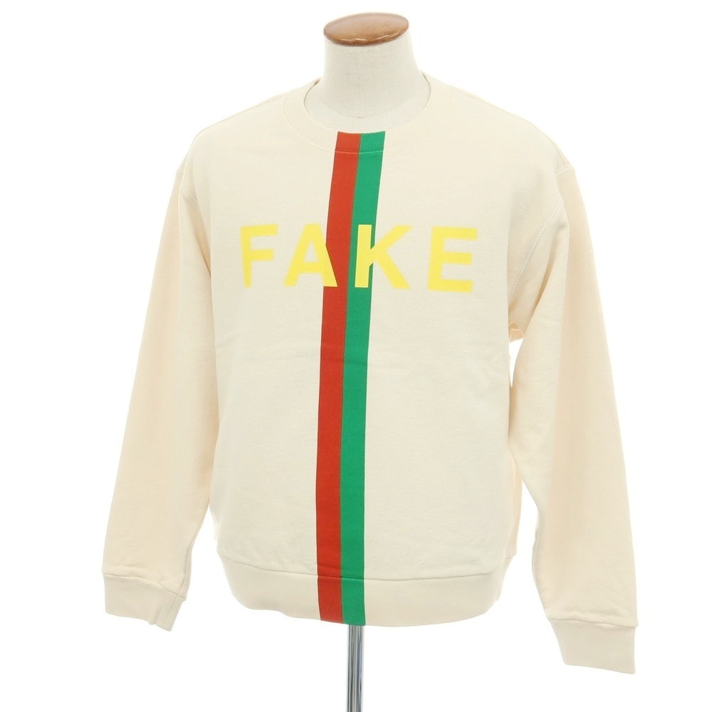 【中古】グッチ GUCCI コットン FAKE NOT クルーネック スウェット ナチュラル【サイズM】【メンズ】