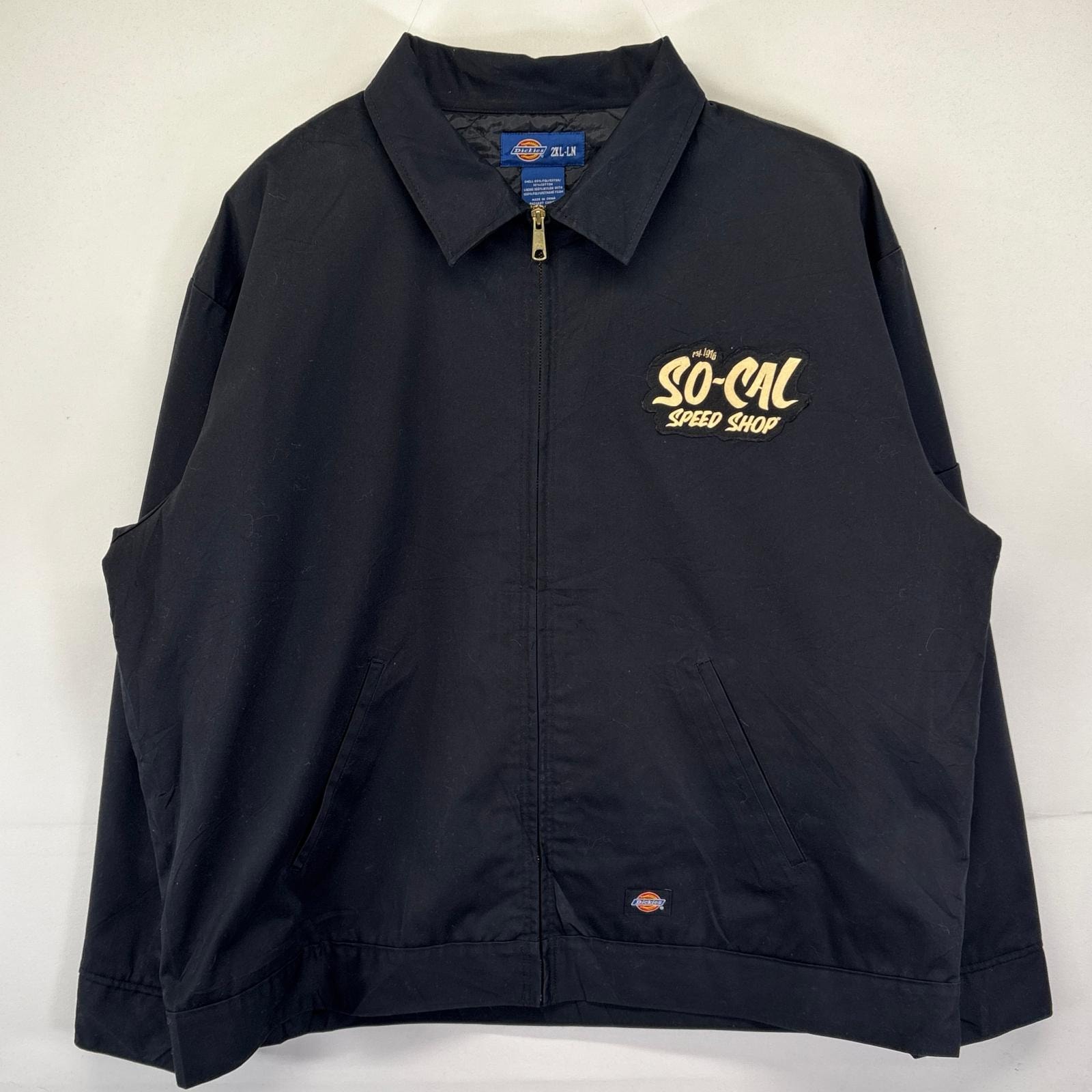 古着 ディッキーズ Dickies ワークジャケット 大きいサイズ フルジップ ソーシャルスピードショップ ワッペン 2XL  ブラック メンズ
