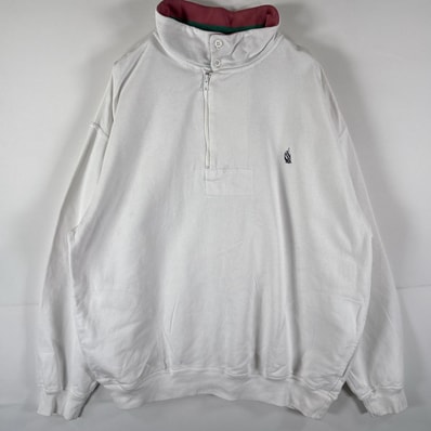 古着 90's/90年代 ノーティカ NAUTICA スウェット トレーナー ハーフジップ ワンポイントロゴ 大きいサイズ XL ホワイト メンズ
