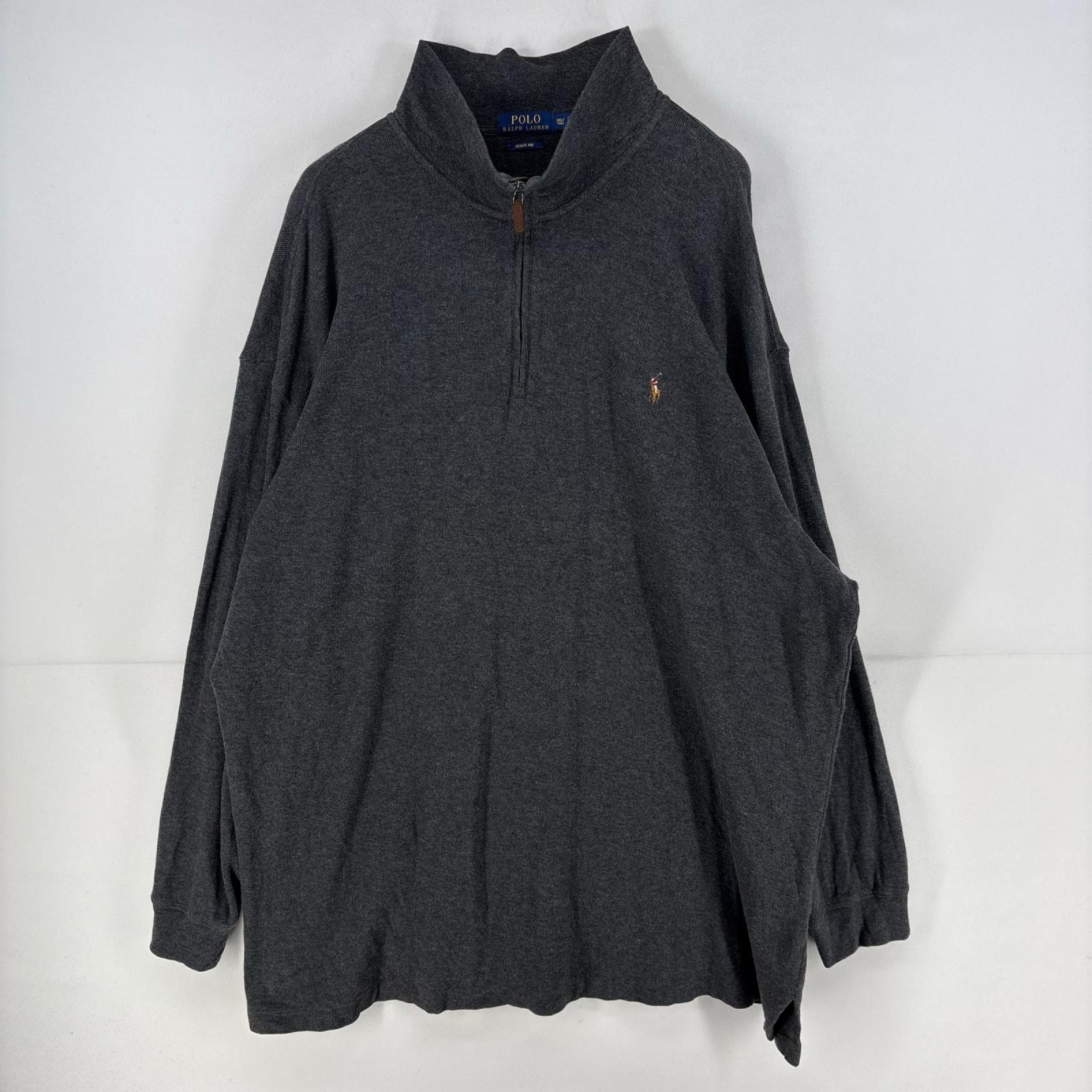 古着 ポロ・ラルフローレン POLO RALPH LAUREN ニット ワンポイント ロゴ トレーナー ハーフジップ 大きいサイズ 3XL グレー系 メンズ