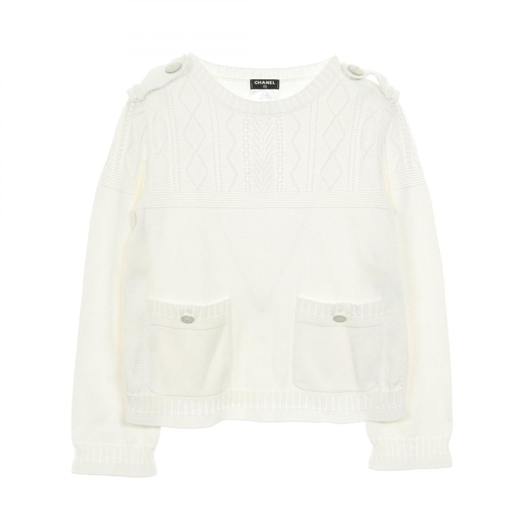 シャネル CHANEL ココマークボタン ニット 衣料品 トップス コットン レディース ホワイト系 【中古】