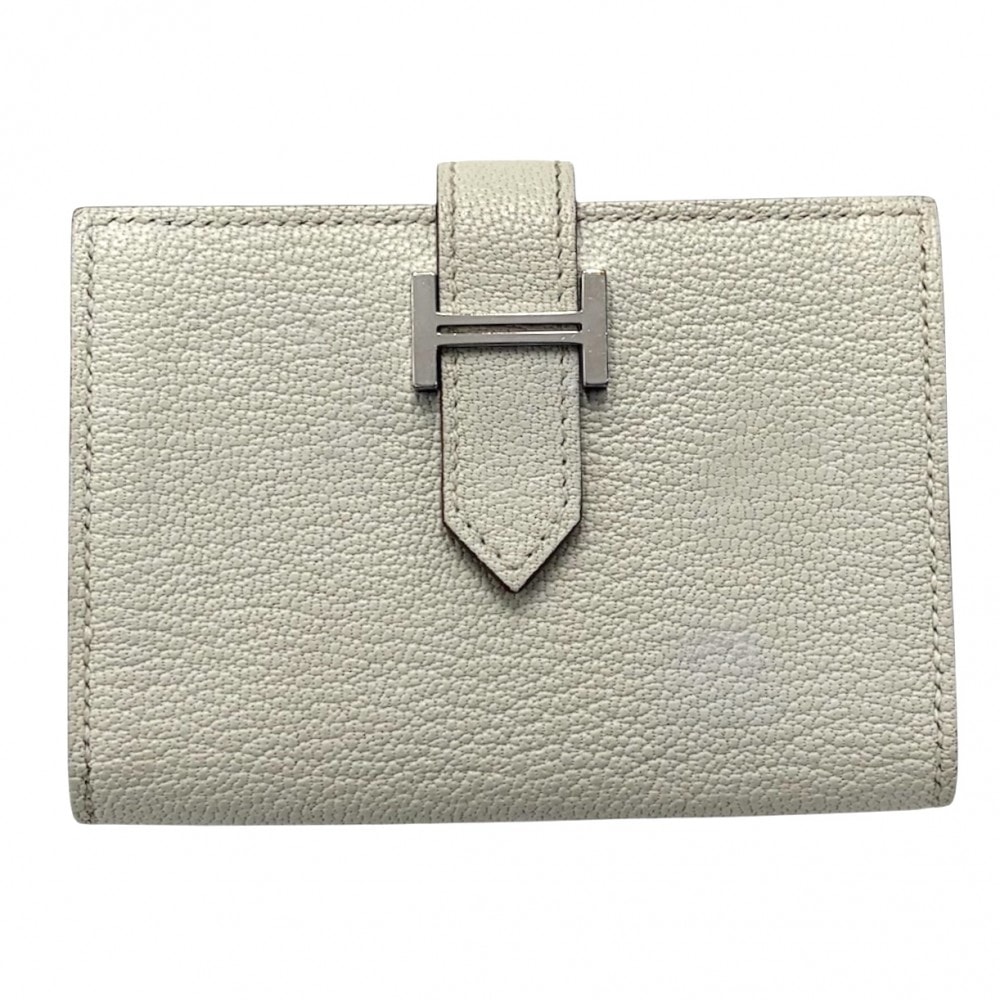 HERMES エルメス カードケース ベアンカードケース パスケース 名刺入れ メンズ レディース U刻印 レザー    アイボリー シルバー金具 ユニセックス 2022年【中古品】