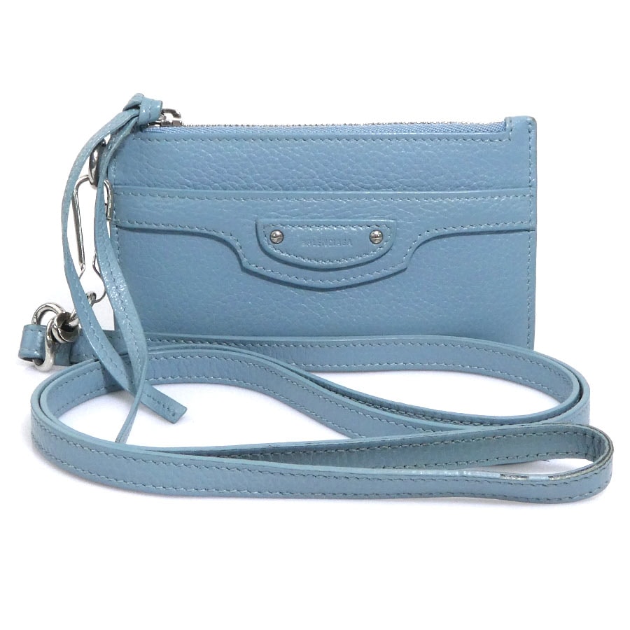 バレンシアガ BALENCIAGA コインケース レザー ライトブルー ユニセックス【中古】 56460a