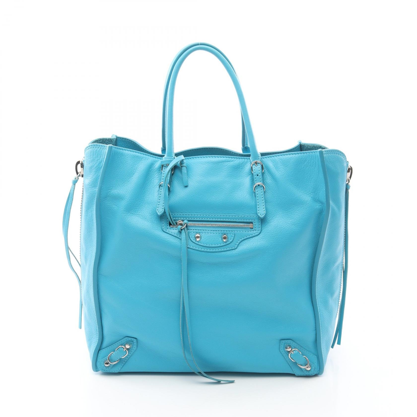 バレンシアガ BALENCIAGA ペーパー A5 トートバッグ バッグ レザー レディース ブルー系 【中古】