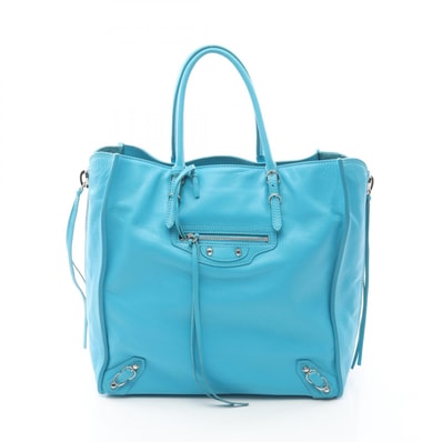 バレンシアガ BALENCIAGA ペーパー A5 トートバッグ バッグ レザー レディース ブルー系 【中古】
