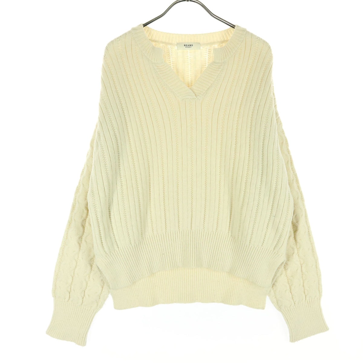 BEAMS HEART ビームスハート 長袖 オープンフロントネック ニット アイボリー