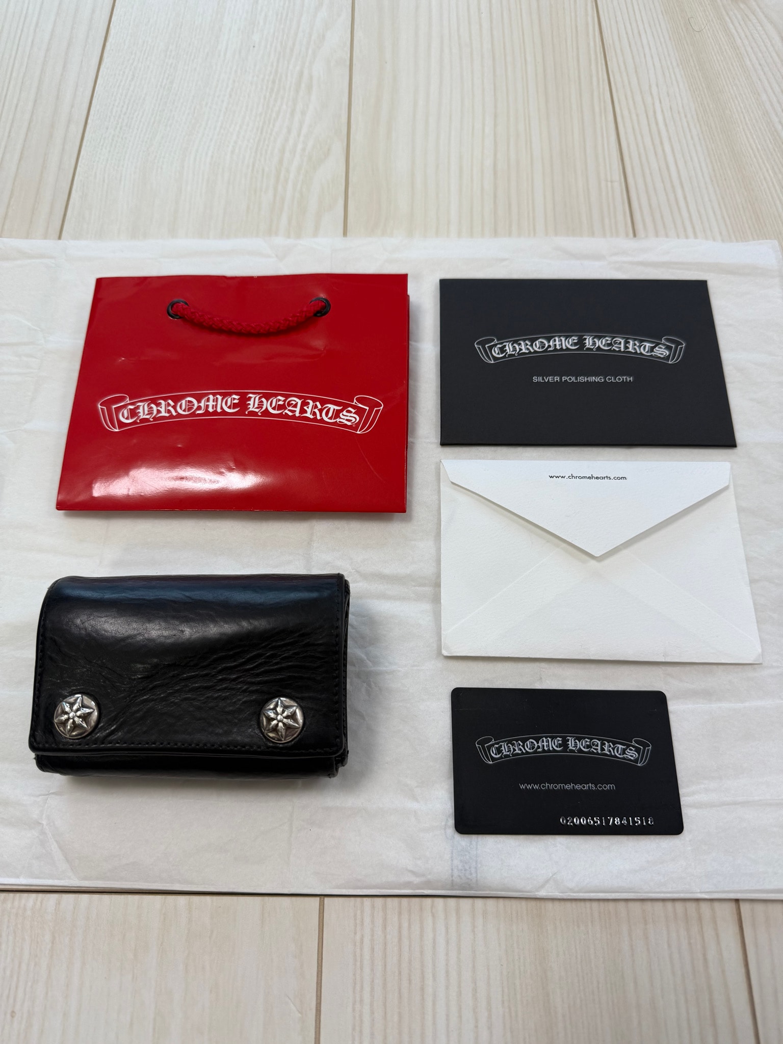付属品完備/値下げ交渉可能 / 正規品!CHROME HEARTS クロムハーツ スターボタン 3FOLD ウォレット 財布