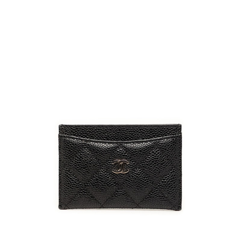 シャネル ココマーク マトラッセ カードケース パスケース ブラック シルバー キャビアスキン レディース CHANEL 【中古】