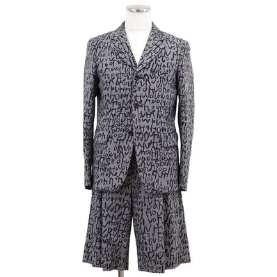 【新品同様】COMME des GARCONS HOMME PLUS コムデギャルソンオムプリュス セットアップ グレンチェック S メンズ テーラードジャケット 3B ショートパンツ EDWARD GOSS アルファベット 共生地/ボタン付 黒 灰色 日本製