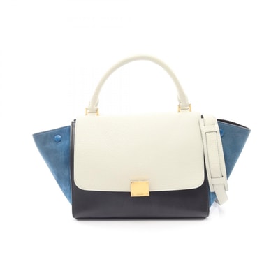 セリーヌ CELINE トラペーズ スモール 2WAY ハンドバッグ バッグ レザー スウェード レディース アイボリー系 / ブラック系 / ブルー系 【中古】