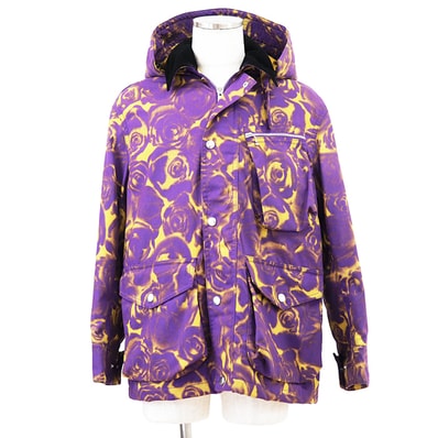 【極美品】BURBERRY バーバリー ジャケット サイズ UK8 メンズ ローズ 薔薇 バラ コットン100% コーデュロイ バイカラー フード取外可 アウター パープル イエロー 黄 紫 イタリア製