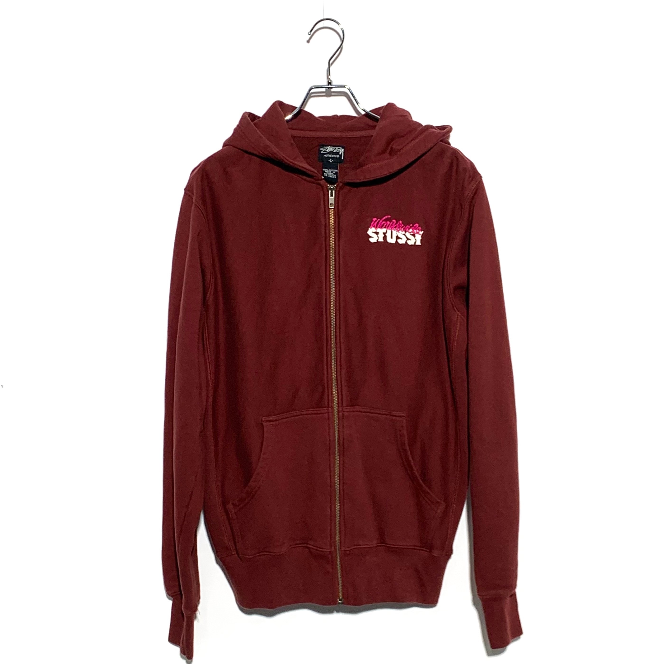 STUSSY embroidery hood zip up bordeaux 