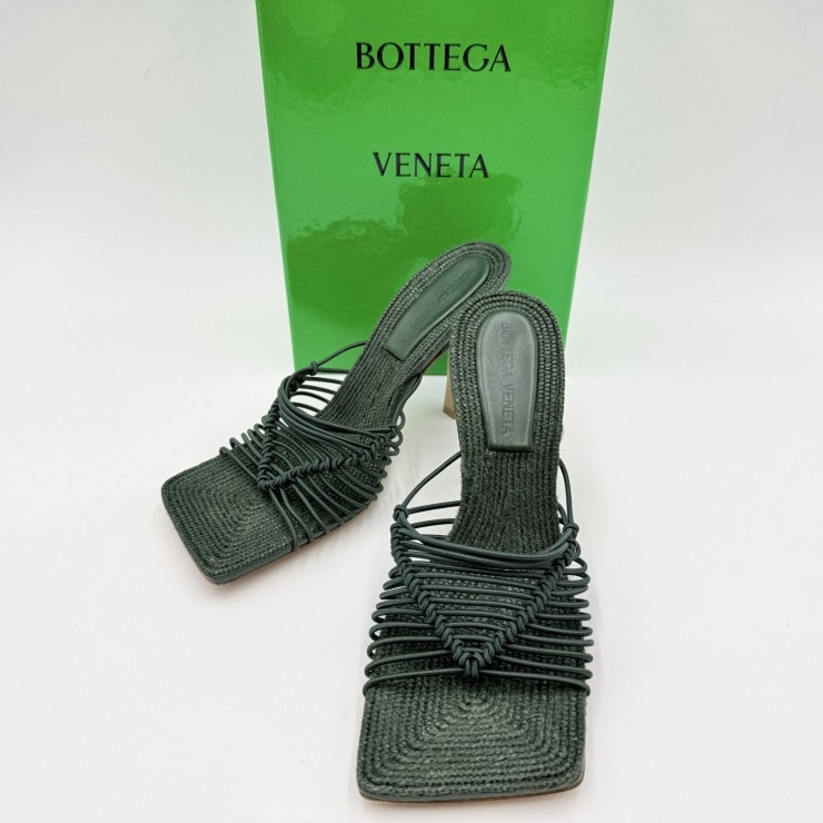 BOTTEGA VENETA(ボッテガヴェネタ) ミュールサンダル ハイヒール ダークグリーン 編み込み 35 1/2 レディース