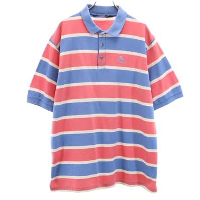 Burberrys バーバリーズ 90s USA製 オールド ボーダー柄 半袖 ポロシャツ XL ブルー系 鹿の子