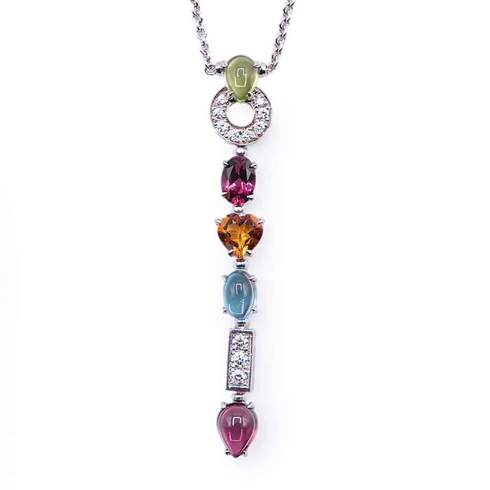 BVLGARI ブルガリ アレグラ ネックレス ダイヤモンド マルチカラー ストーン ホワイトゴールド 18金 K18WG Au750 ジュエリー チェーン 全長43.0cm レディース