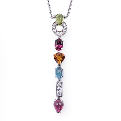 BVLGARI ブルガリ アレグラ ネックレス ダイヤモンド マルチカラー ストーン ホワイトゴールド 18金 K18WG Au750 ジュエリー チェーン 全長43.0cm レディース