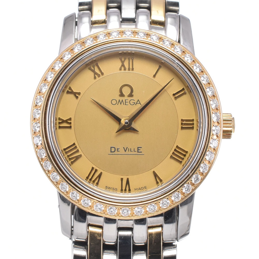 オメガ OMEGA 413.25.22.60.08.00﻿1 デビル プレステージ ベゼルダイヤ ゴールド クォーツ レディース 美品 保証書付き 腕時計 C#149675