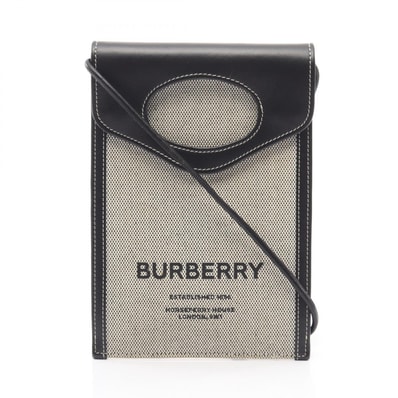 バーバリー BURBERRY フォンホルダー ショルダーバッグ バッグ キャンバス レザー レディース ブラック系 / グレー系 【中古】