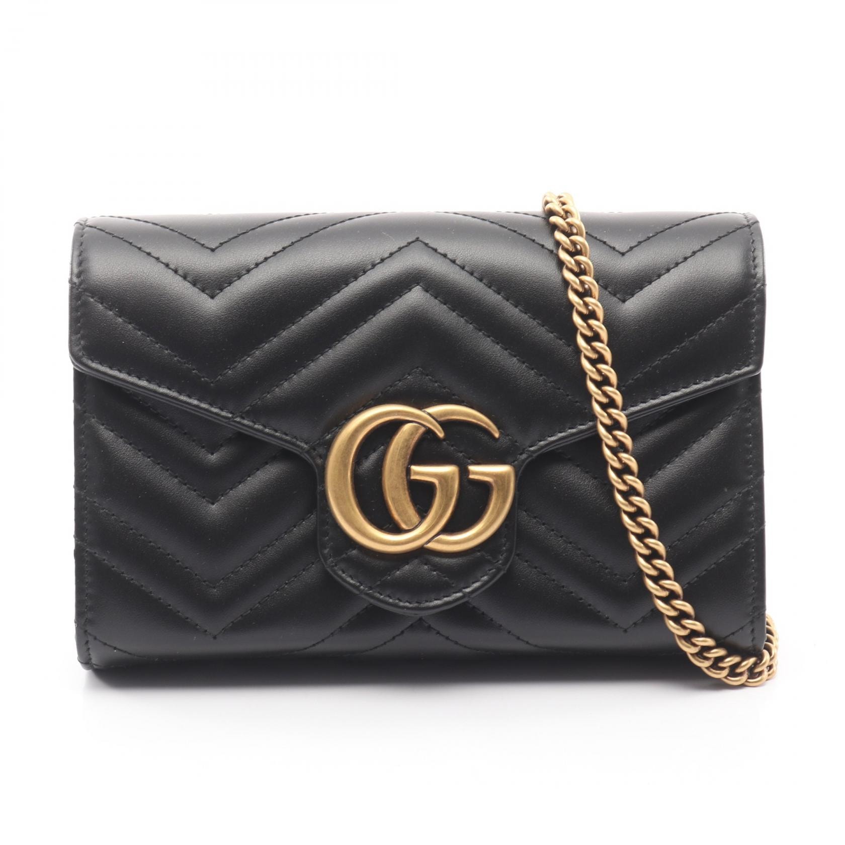 グッチ GUCCI GGマーモント ショルダーバッグ バッグ レザー レディース ブラック系 474575DTD1T1000 【新品】