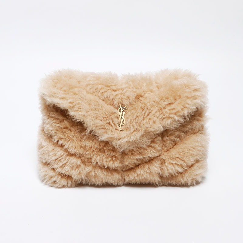 イヴ・サンローラン YSL ウール ボア ロゴ カードケース付き クラッチバッグ【中古】