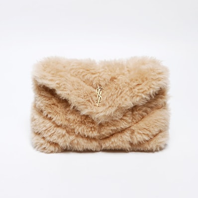 イヴ・サンローラン YSL ウール ボア ロゴ カードケース付き クラッチバッグ【中古】