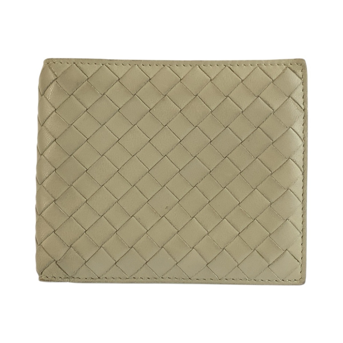 BOTTEGAVENETA ボッテガヴェネタ イントレチャート グレージュ レザー 折り財布 コンパクトウォレット 1-0260242 【中古】