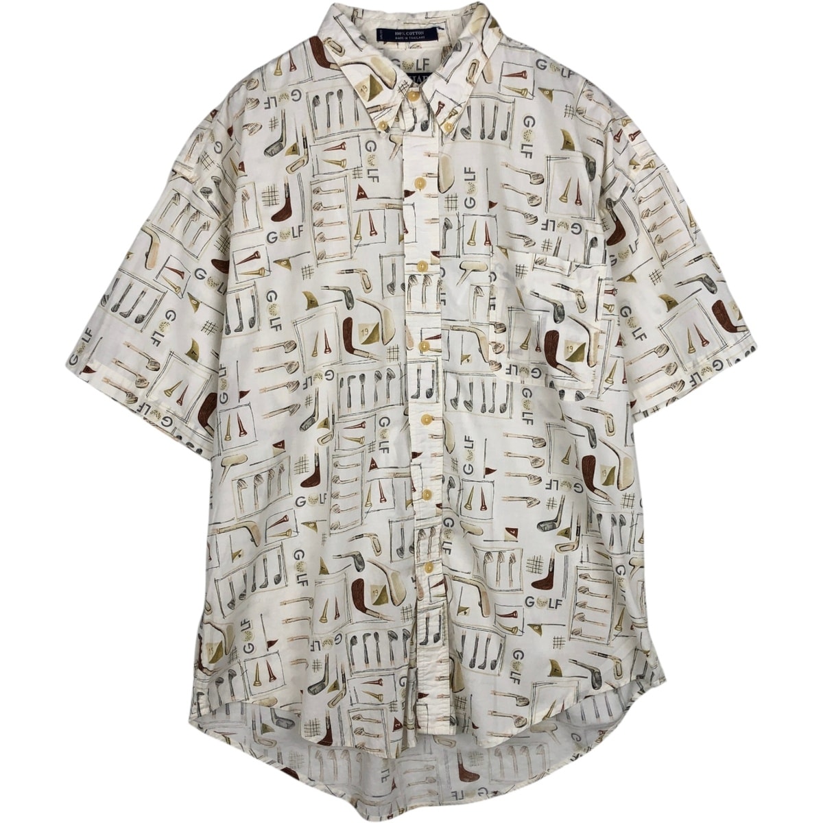 古着 ラルフローレン Ralph Lauren CHAPS チャップス 総柄 ゴルフ柄 半袖 ボタンダウンシャツ メンズL相当/eaa633152