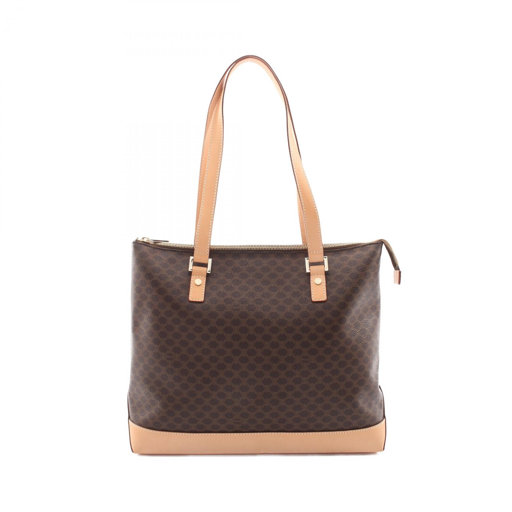セリーヌ CELINE マカダム トートバッグ バッグ PVCコーティングキャンバス レザー レディース ブラウン系 【中古】