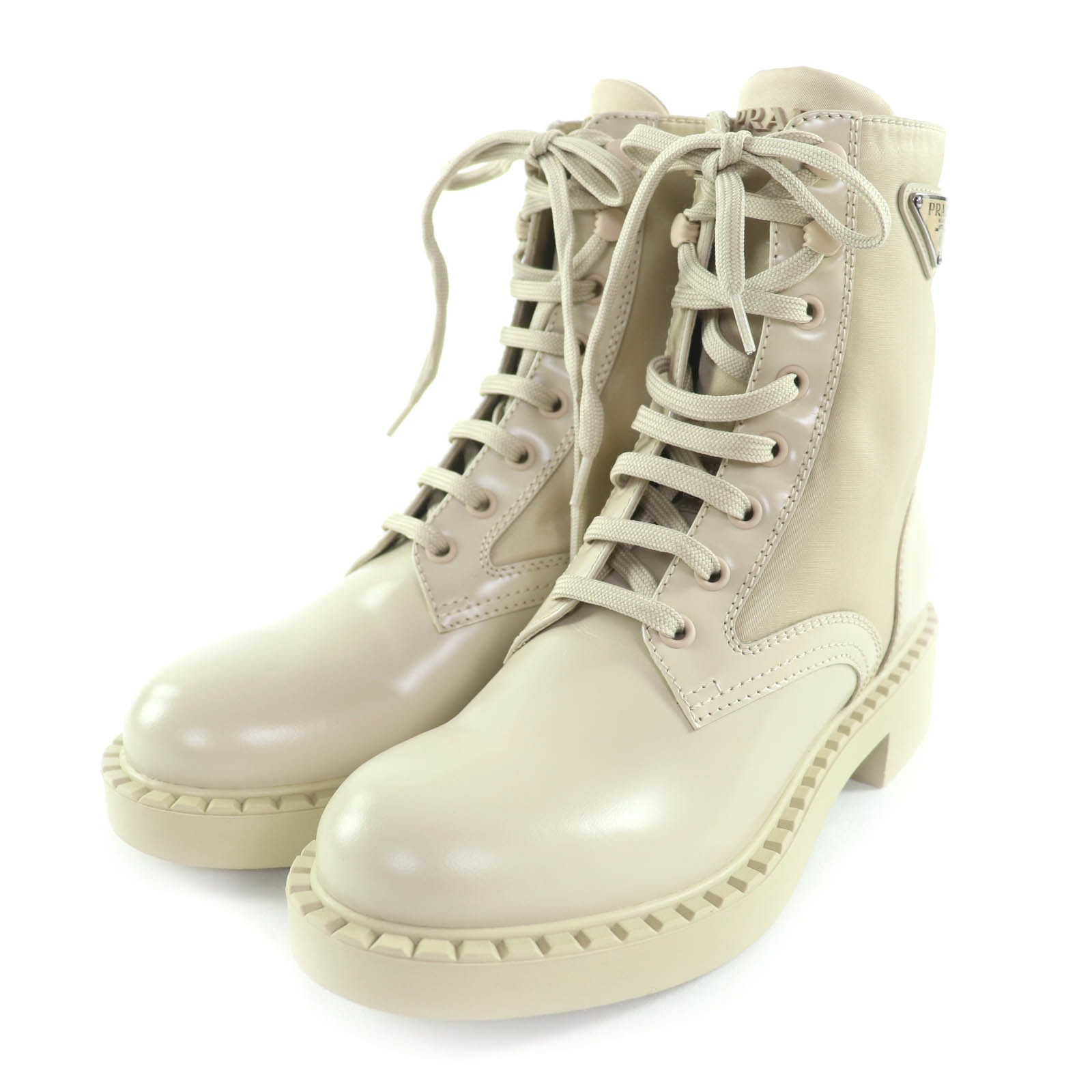 極美品 プラダ ショートブーツ ベージュ レディース 37 1T782M