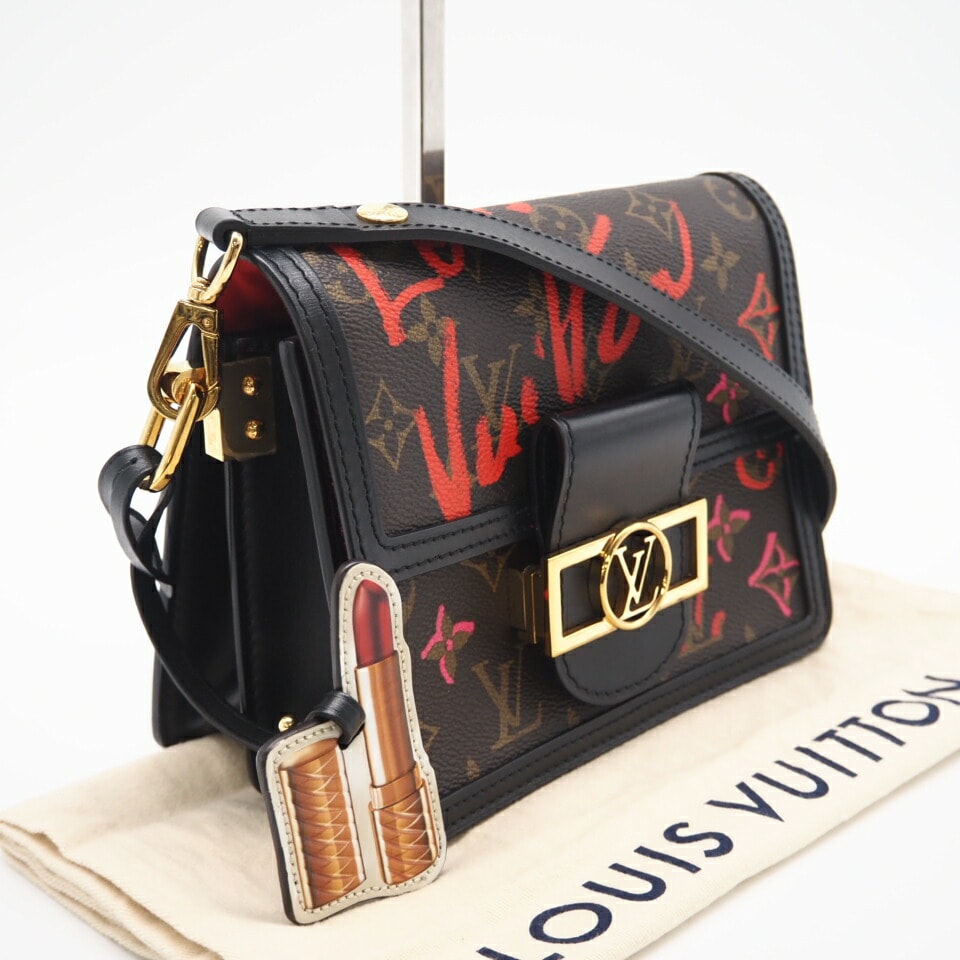 極美品 LOUIS VUITTON ルイ・ヴィトン モノグラム ドーフィーヌMINI フォールインラブ M45889 ショルダーバッグ ブラウン レッド コーティングキャンバス レディース