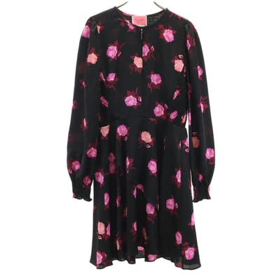 Kate Spade ケイトスペード 花柄 長袖 ワンピース 10 ブラック系