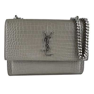 サンローラン SAINT LAURENT ショルダーバッグ 型押しレザー グレー シルバー レディース 442906【中古】 z10188
