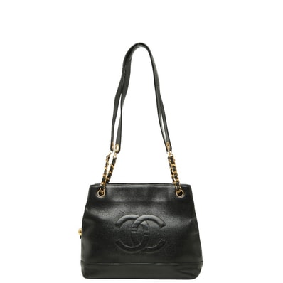 シャネル ココマーク チェーン トートバッグ ショルダーバッグ ブラック キャビアスキン レディース CHANEL 【中古】