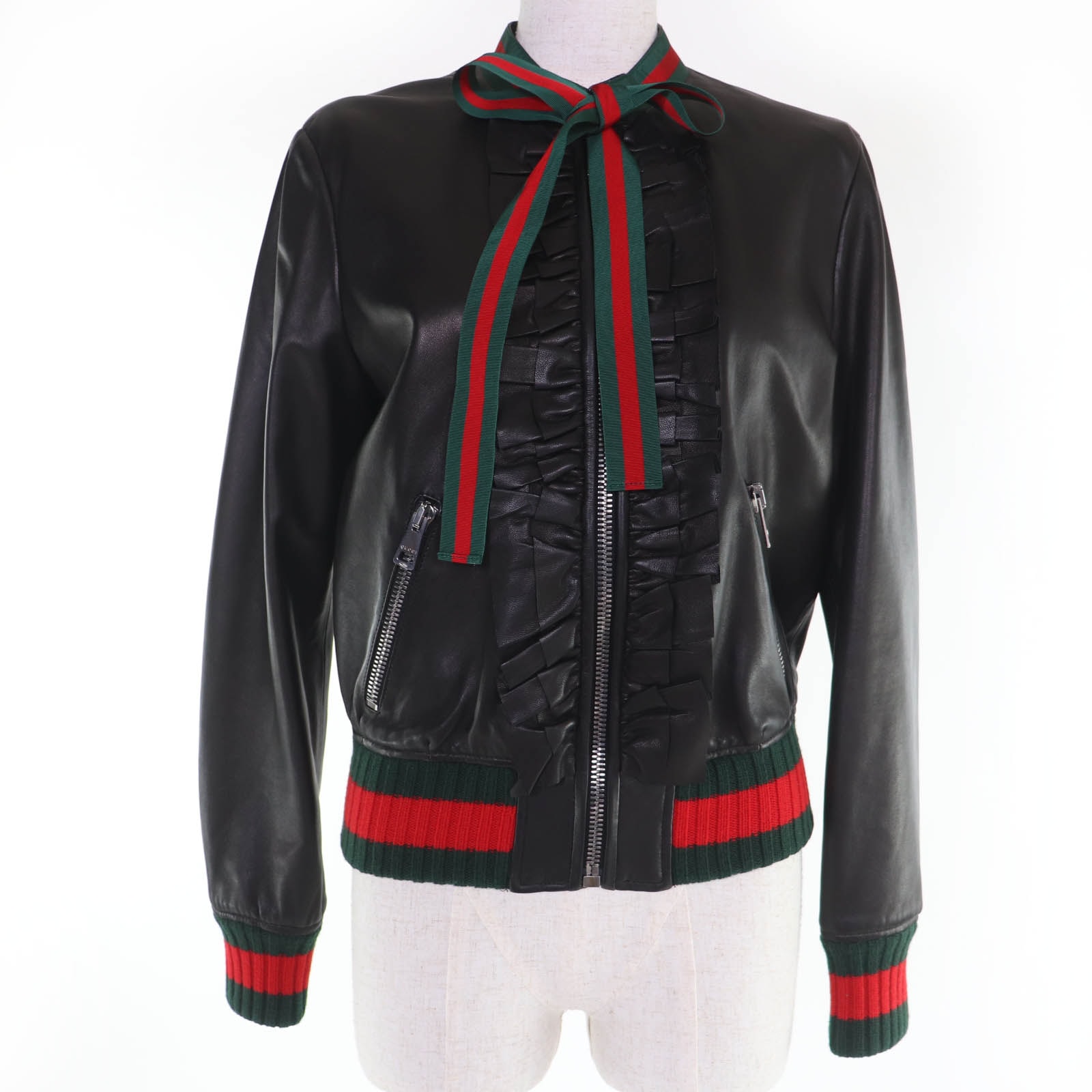 美品 グッチ レザージャケット ブラック レディース 42 458155