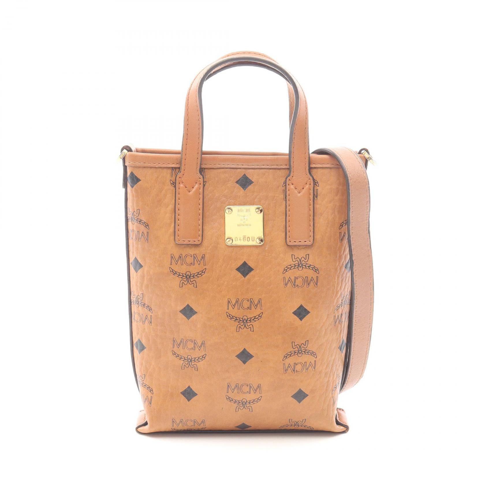 エム・シー・エム MCM ヴィセトス ハンドバッグ バッグ PVCコーティングキャンバス レザー レディース ブラウン系 【中古】