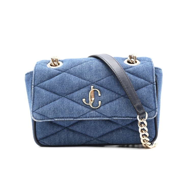 JIMMY CHOO(ジミー チュウ)ファローネ チェーンショルダーバッグ デニム キルティング ブルー ゴールド金具 レディース【中古】