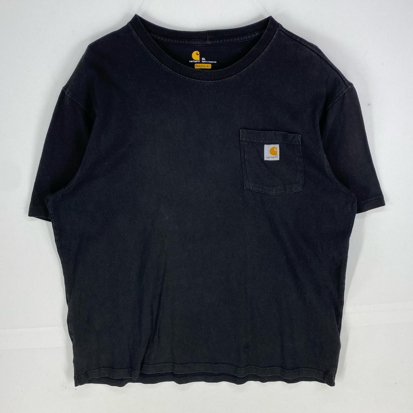 古着 カーハート Carhartt 半袖Tシャツ 胸ポケット ワンポイント オリジナルフィット クルーネック XL  ブラック系 メンズ