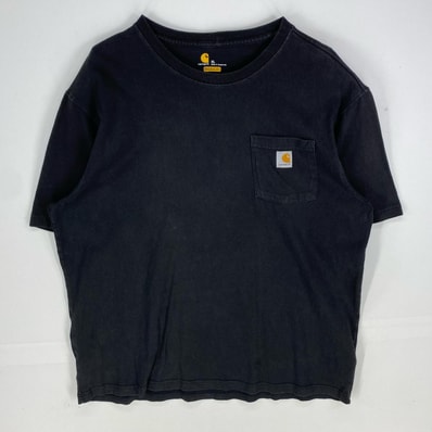 古着 カーハート Carhartt 半袖Tシャツ 胸ポケット ワンポイント オリジナルフィット クルーネック XL ブラック系 メンズ
