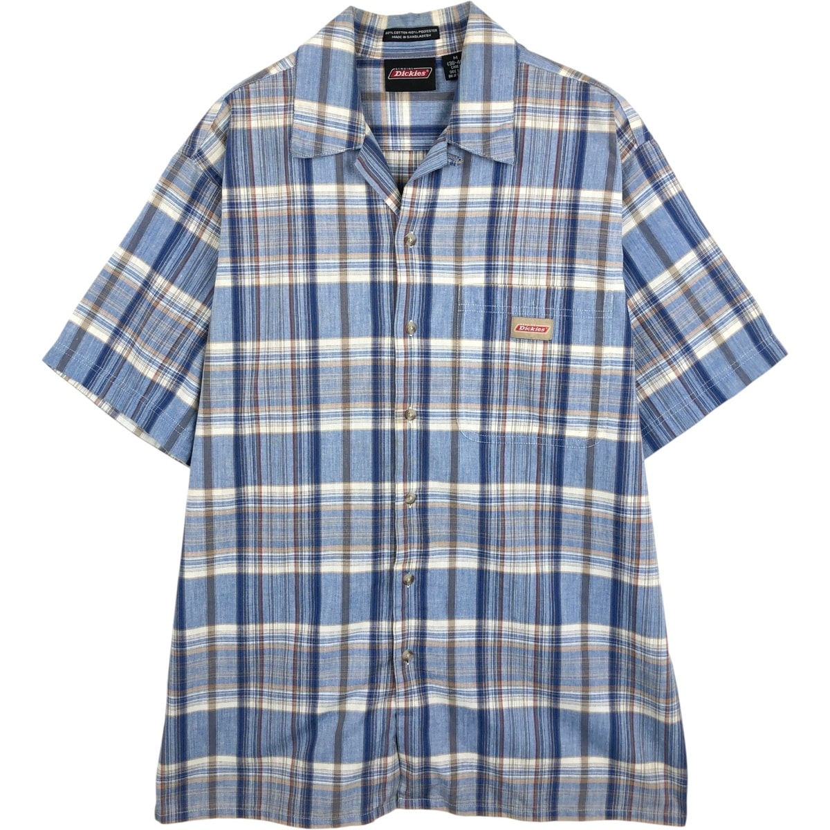 古着 ディッキーズ Dickies チェック柄 オープンカラー 半袖 ワークシャツ ボックスシャツ メンズM相当/eaa653016