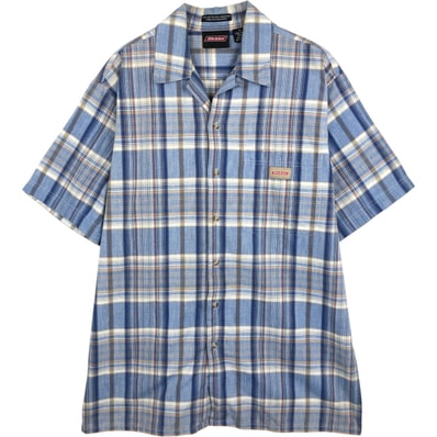 古着 ディッキーズ Dickies チェック柄 オープンカラー 半袖 ワークシャツ ボックスシャツ メンズM相当/eaa653016