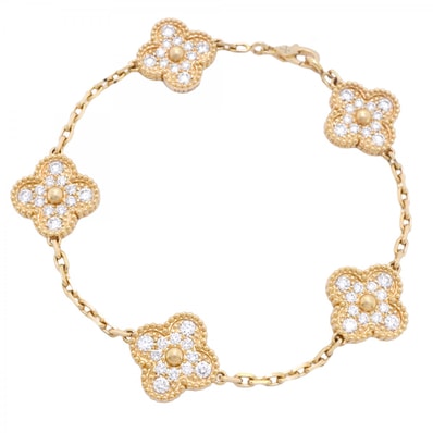 【6jdb0427-19】ヴァンクリーフ&アーペル ブレスレット ヴィンテージ アルハンブラ K18YG イエローゴールド ダイヤモンド【中古】レディース