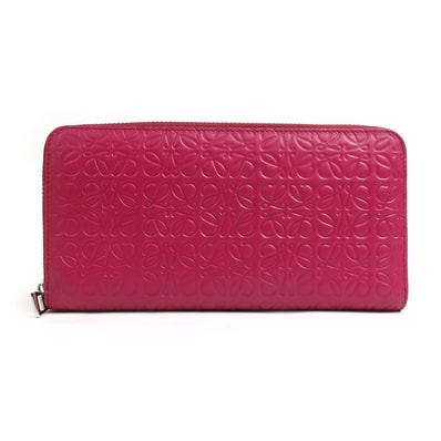 ロエベ LOEWE ラウンドファスナー長財布 アナグラム レザー ディープピンク レディース【中古】 h30932a